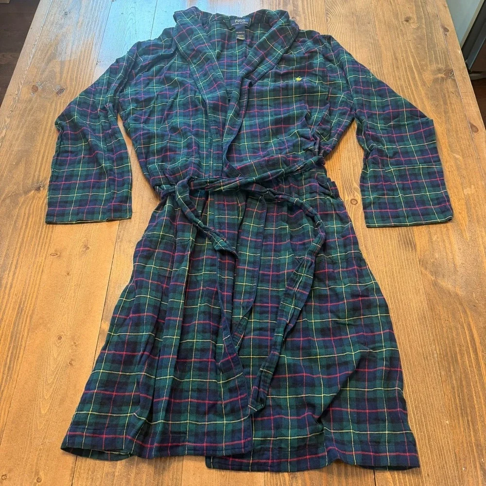 Polo Ralph Lauren Robe Mens‎ S/M Plaid 100% Cotton Lightweight Flannel